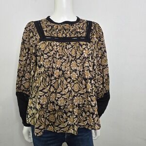 Cleobella Harley Blouse Top Size M India Floral Boho Preppy Balloon Slv Peasant